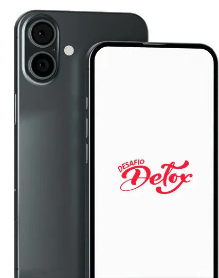 Celular com logo do Desafio Detox